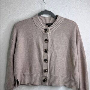 Quince Organic Cotton Beige Cropped Cardigan Size S